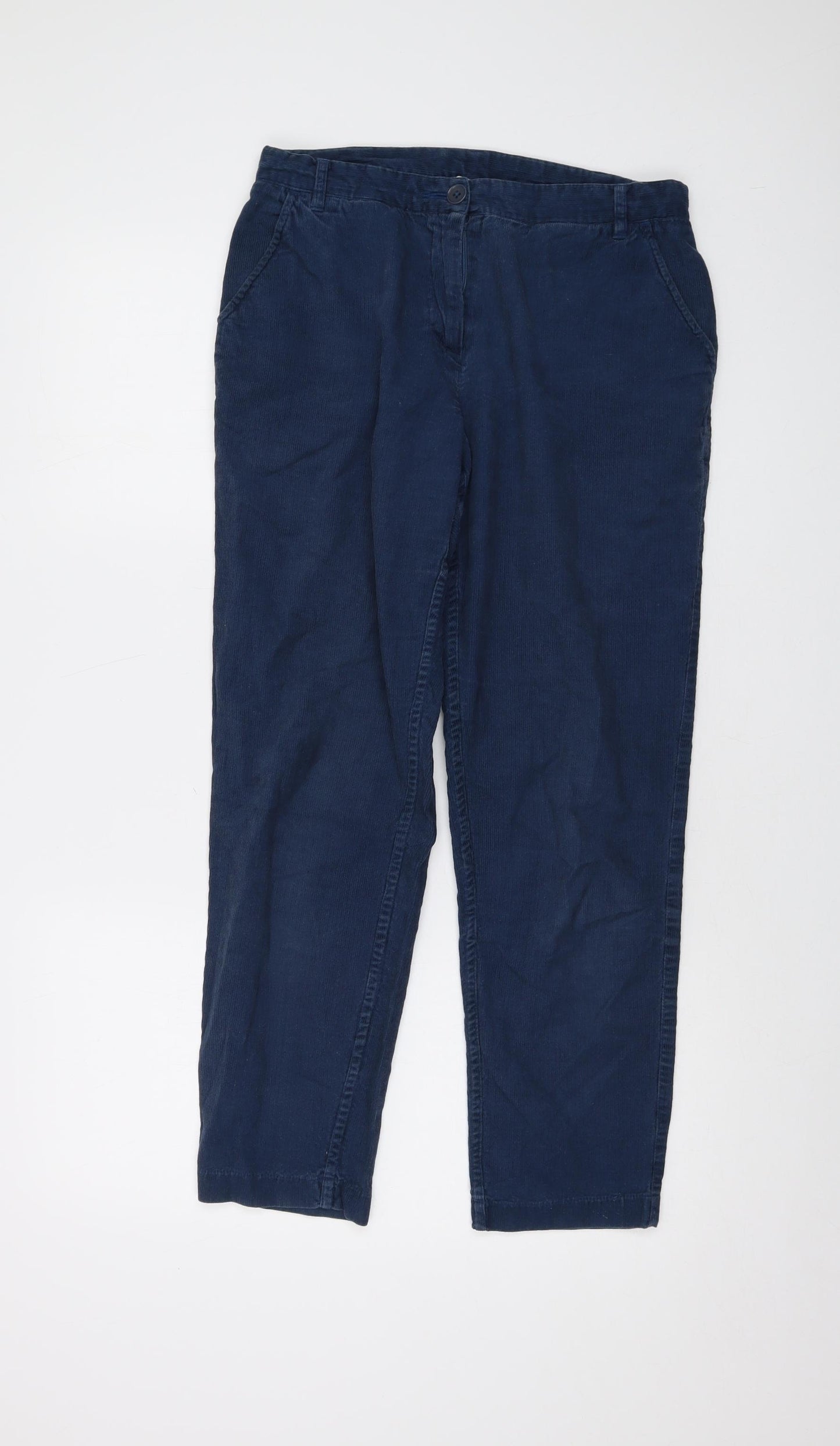 People Tree Womens Blue Cotton Trousers Size 10 L28 in Regular Button