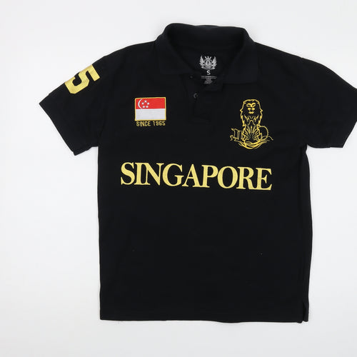Singapore Mens Black Cotton Polo Size S Collared Button