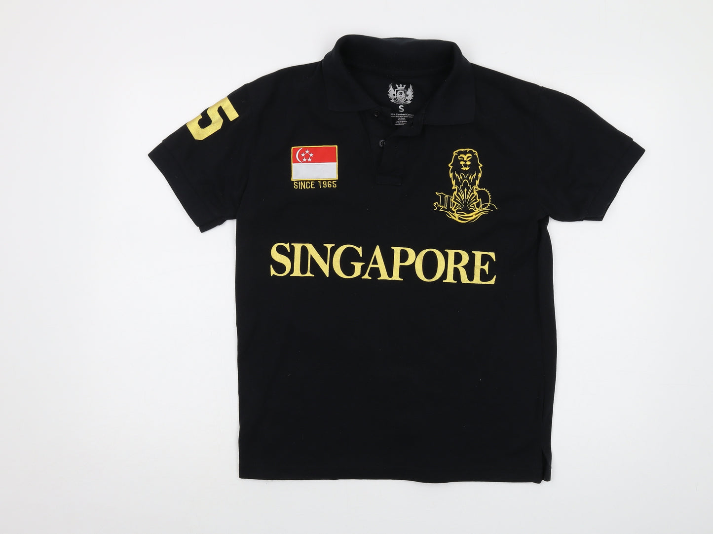Singapore Mens Black Cotton Polo Size S Collared Button