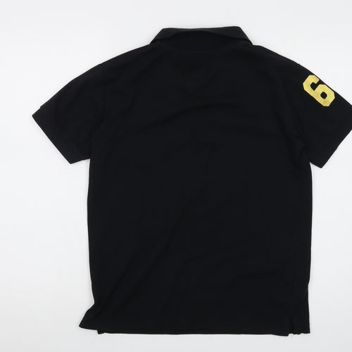 Singapore Mens Black Cotton Polo Size S Collared Button