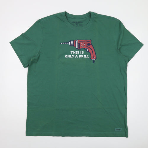 Life is Good Mens Green Cotton T-Shirt Size XL Crew Neck