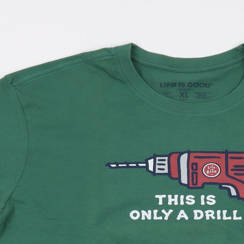 Life is Good Mens Green Cotton T-Shirt Size XL Crew Neck