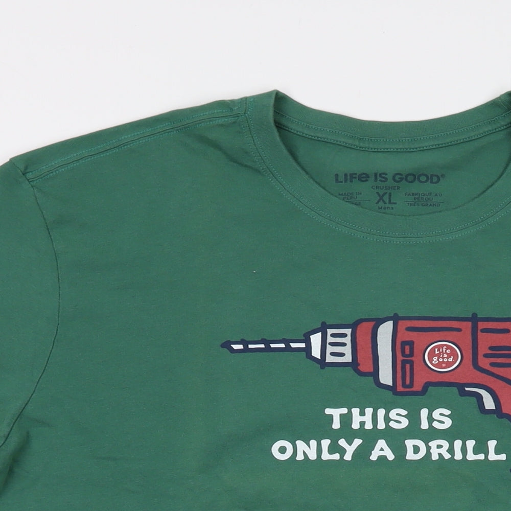 Life is Good Mens Green Cotton T-Shirt Size XL Crew Neck