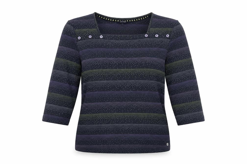 Front view of Maine New England women’s multicoloured geometric cotton basic t-shirt, size UK 18, square neck