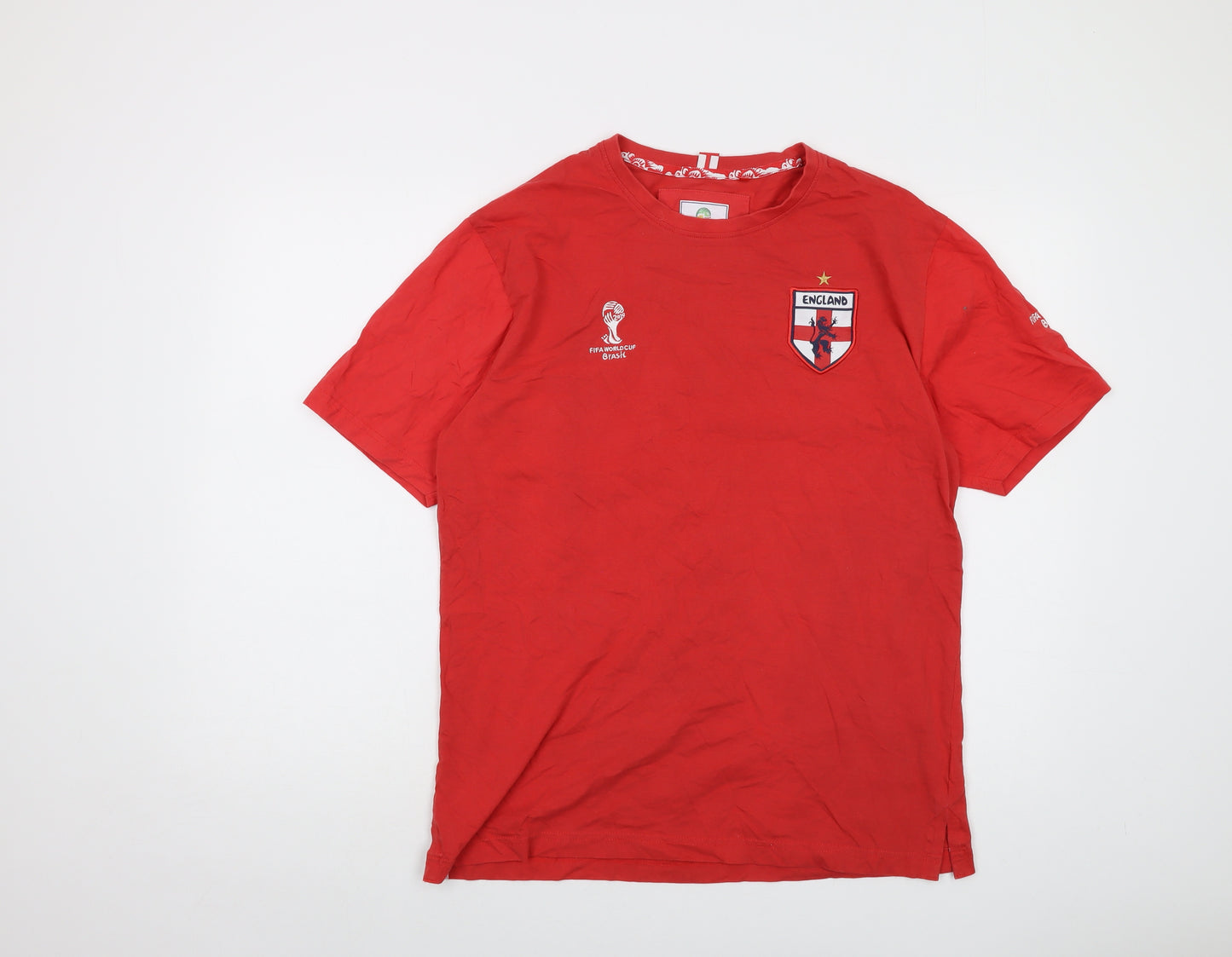 England Mens Red Cotton T-Shirt Size M Crew Neck - Fifa World Cup 2014