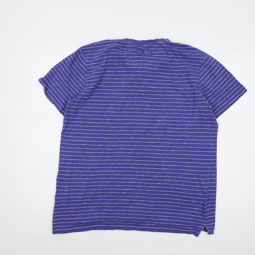 Fat Face Mens Blue Striped Cotton T-Shirt Size M Crew Neck