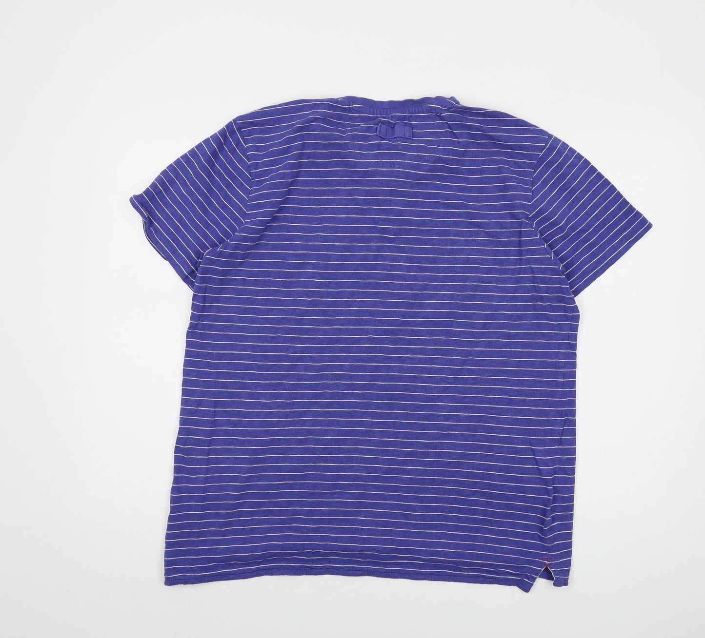 Fat Face Mens Blue Striped Cotton T-Shirt Size M Crew Neck