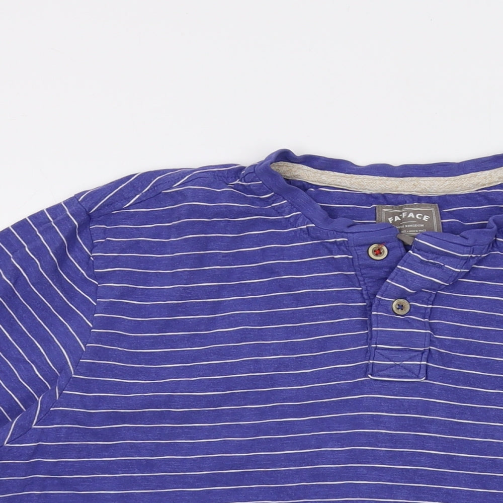Fat Face Mens Blue Striped Cotton T-Shirt Size M Crew Neck