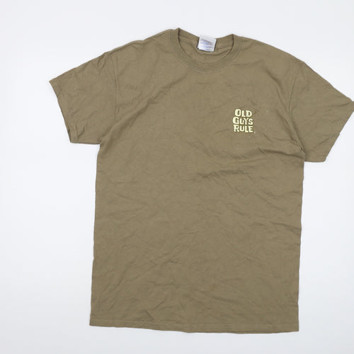 Old Guys Rule Mens Beige Cotton T-Shirt Size M Crew Neck