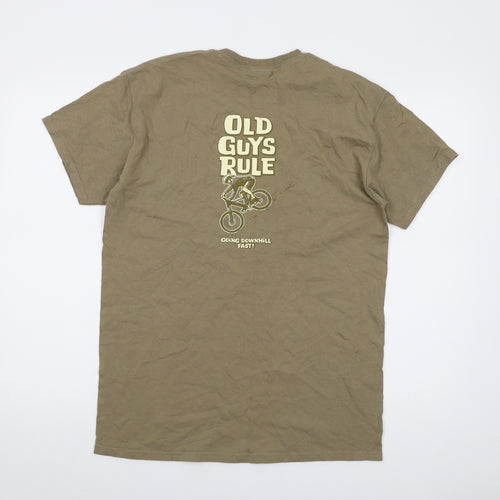 Old Guys Rule Mens Beige Cotton T-Shirt Size M Crew Neck