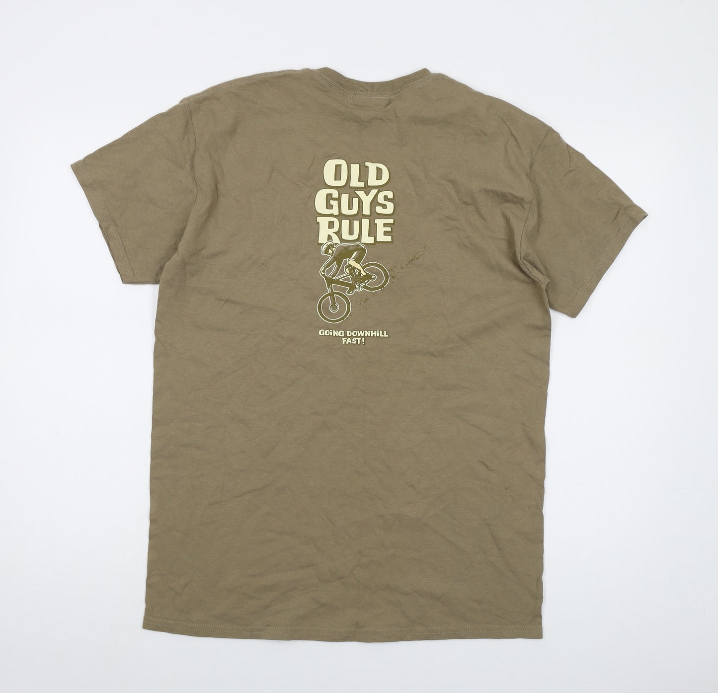 Old Guys Rule Mens Beige Cotton T-Shirt Size M Crew Neck