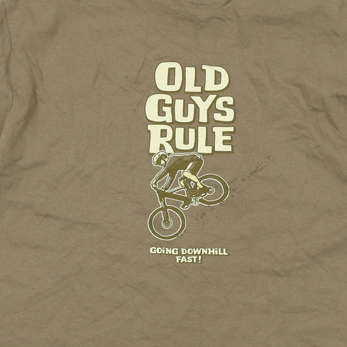 Old Guys Rule Mens Beige Cotton T-Shirt Size M Crew Neck