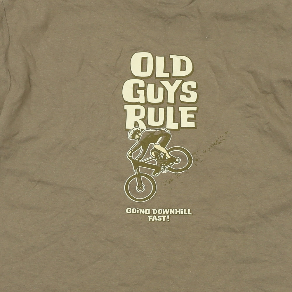 Old Guys Rule Mens Beige Cotton T-Shirt Size M Crew Neck