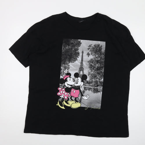 Disney Womens Black Cotton Basic T-Shirt Size 18 Crew Neck - Mickey Mouse