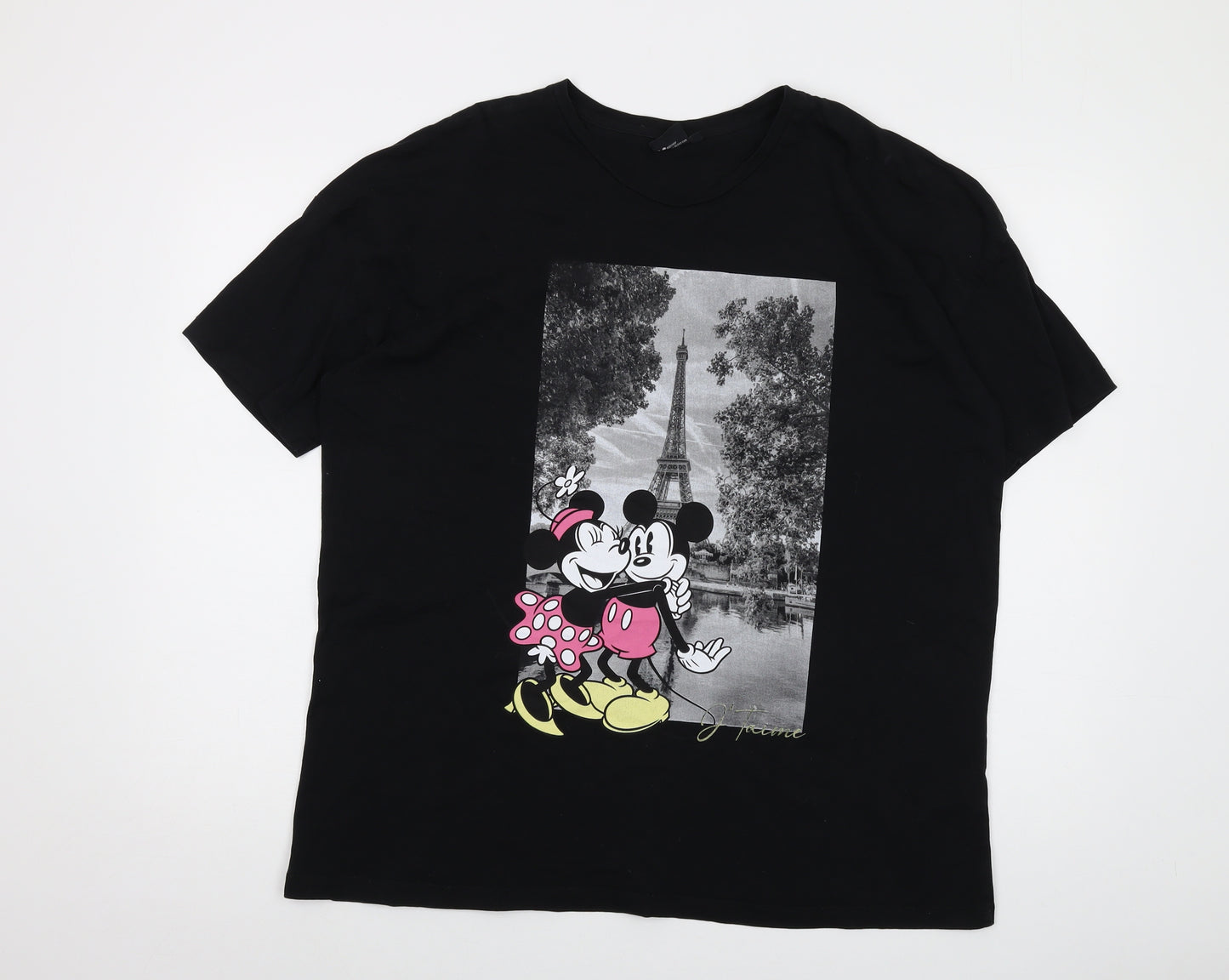 Disney Womens Black Cotton Basic T-Shirt Size 18 Crew Neck - Mickey Mouse