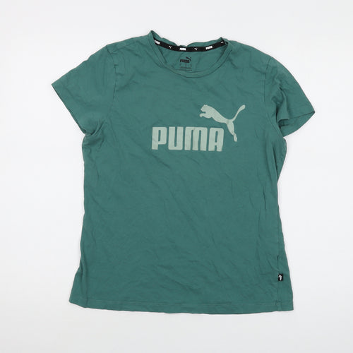 PUMA Womens Green Cotton Basic T-Shirt Size M Crew Neck