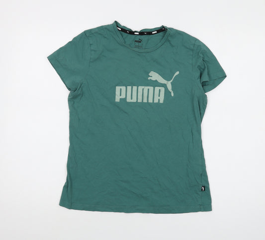 PUMA Womens Green Cotton Basic T-Shirt Size M Crew Neck