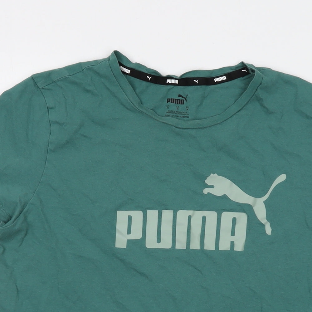 PUMA Womens Green Cotton Basic T-Shirt Size M Crew Neck