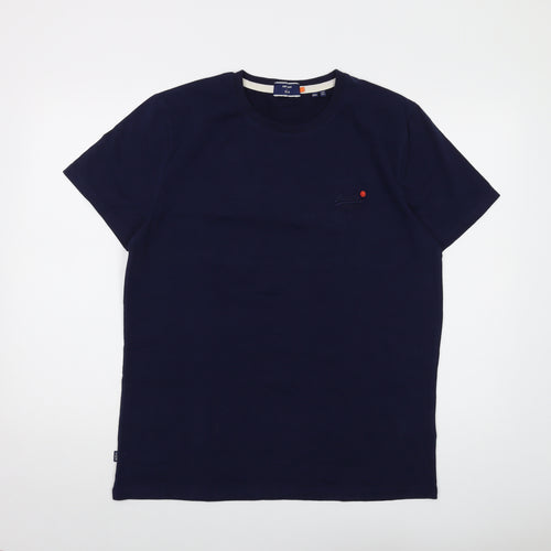 Superdry Mens Blue Cotton T-Shirt Size 2XL Crew Neck
