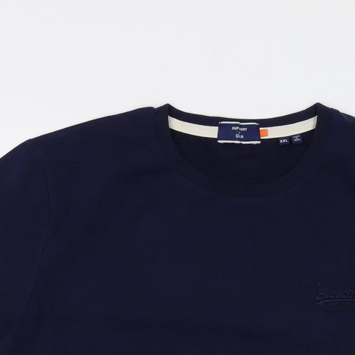 Superdry Mens Blue Cotton T-Shirt Size 2XL Crew Neck