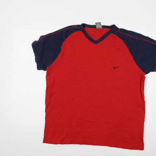 Nike Mens Red Cotton T-Shirt Size XL V-Neck
