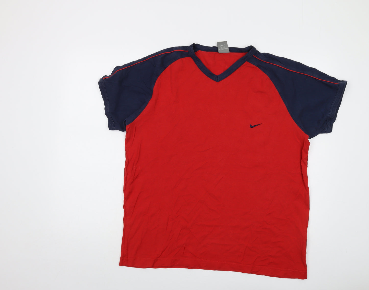 Nike Mens Red Cotton T-Shirt Size XL V-Neck