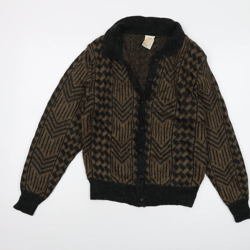 Asddale Womens Brown V-Neck Geometric Acrylic Cardigan Jumper Size 12