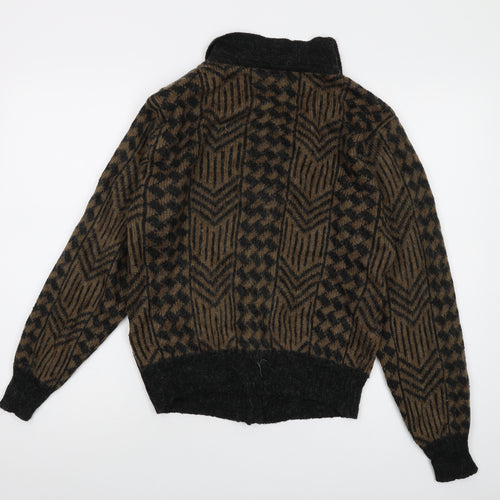 Asddale Womens Brown V-Neck Geometric Acrylic Cardigan Jumper Size 12