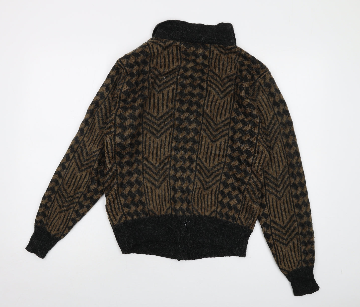 Asddale Womens Brown V-Neck Geometric Acrylic Cardigan Jumper Size 12