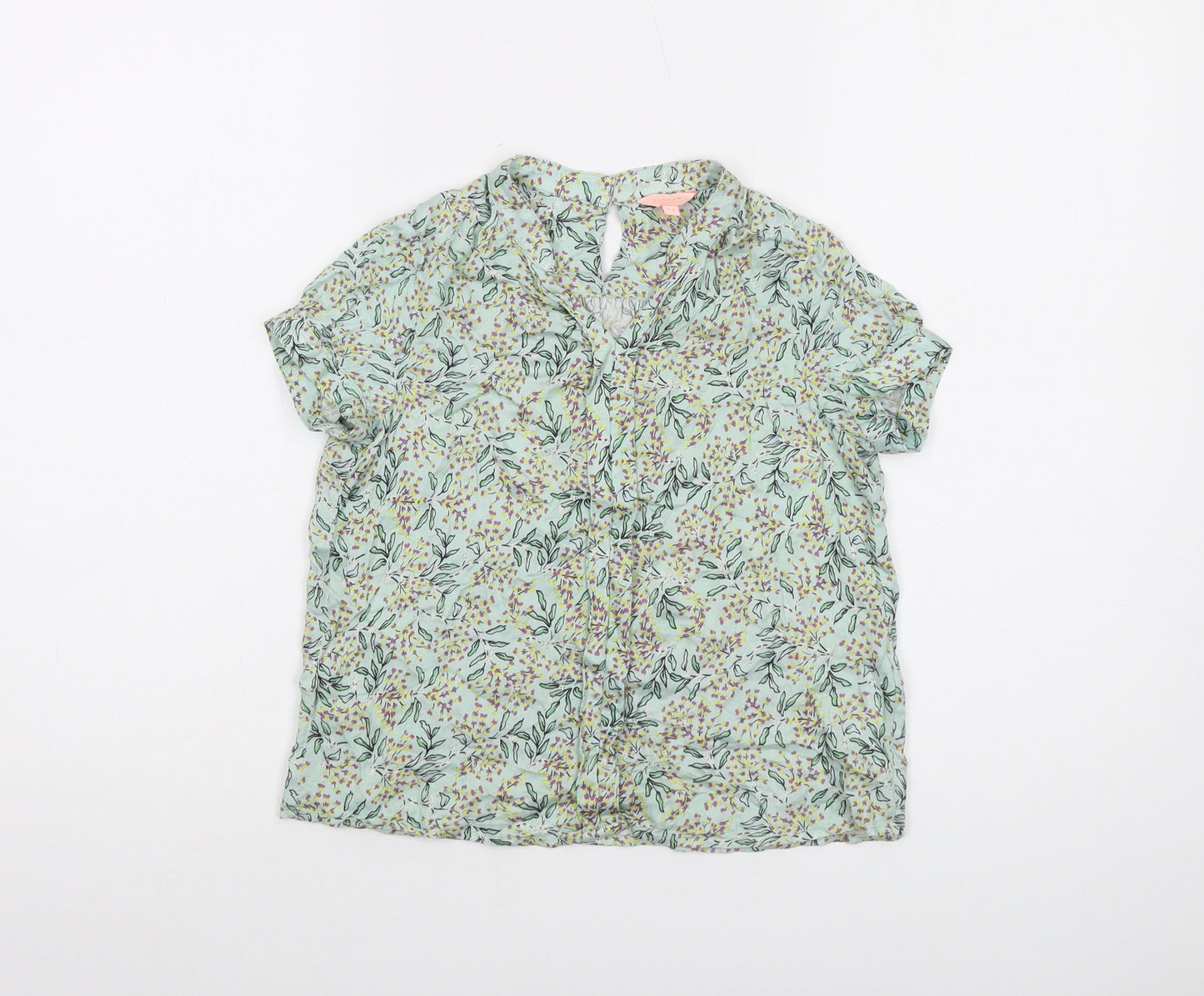 Jigsaw Girls Green Floral Viscose Basic Blouse Size 8-9 Years V-Neck Pullover