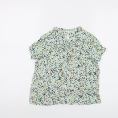 Jigsaw Girls Green Floral Viscose Basic Blouse Size 8-9 Years V-Neck Pullover
