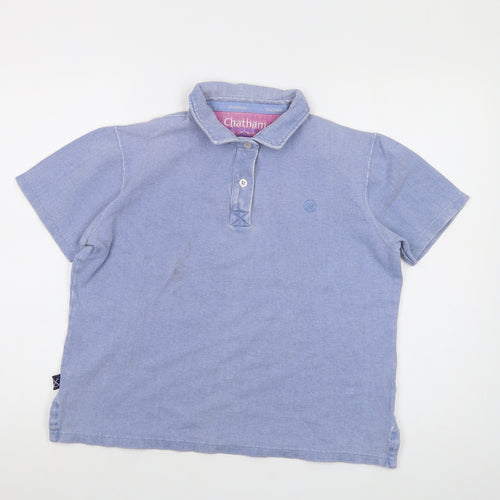 Chatham Womens Blue Cotton Basic Polo Size 12 Collared