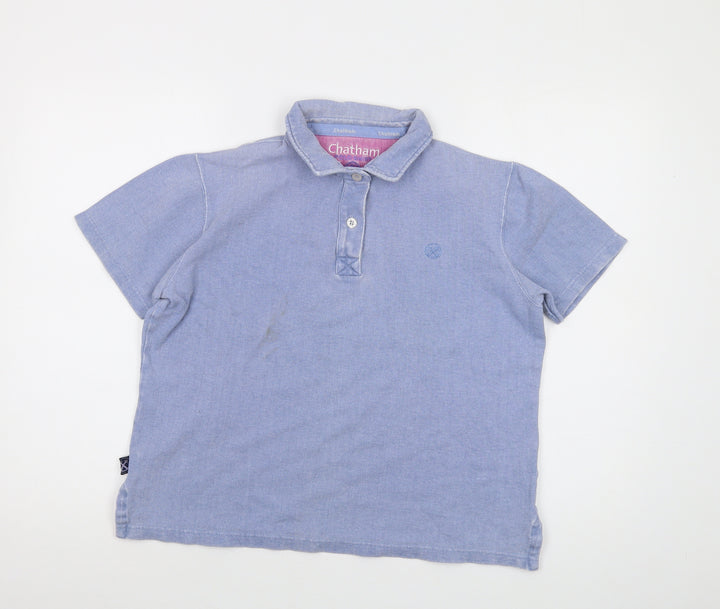 Chatham Womens Blue Cotton Basic Polo Size 12 Collared