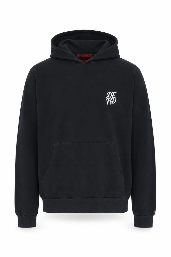 Front view of DFVD men’s blue cotton pullover hoodie, size XL