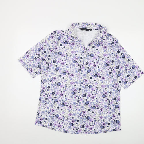 Isle Womens Purple Floral Cotton Basic T-Shirt Size 18 Collared