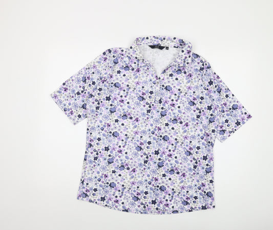 Isle Womens Purple Floral Cotton Basic T-Shirt Size 18 Collared