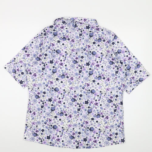 Isle Womens Purple Floral Cotton Basic T-Shirt Size 18 Collared