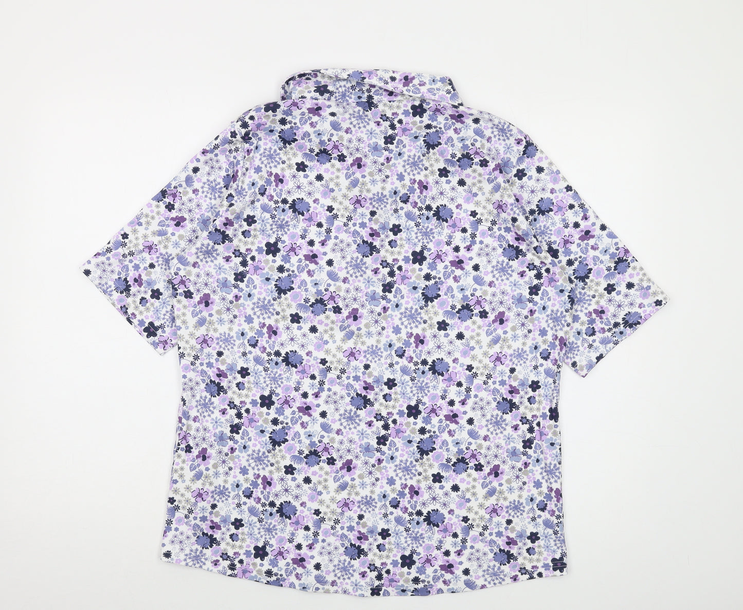 Isle Womens Purple Floral Cotton Basic T-Shirt Size 18 Collared