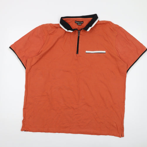 Atlas For Men Mens Orange Cotton Polo Size 2XL Collared Zip