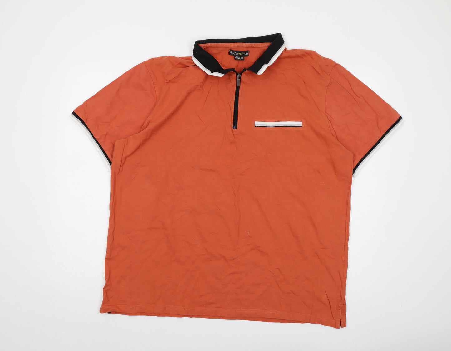 Atlas For Men Mens Orange Cotton Polo Size 2XL Collared Zip