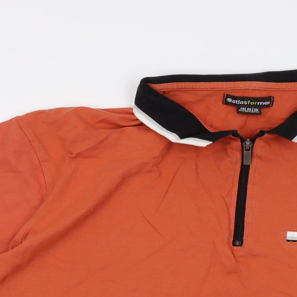 Atlas For Men Mens Orange Cotton Polo Size 2XL Collared Zip