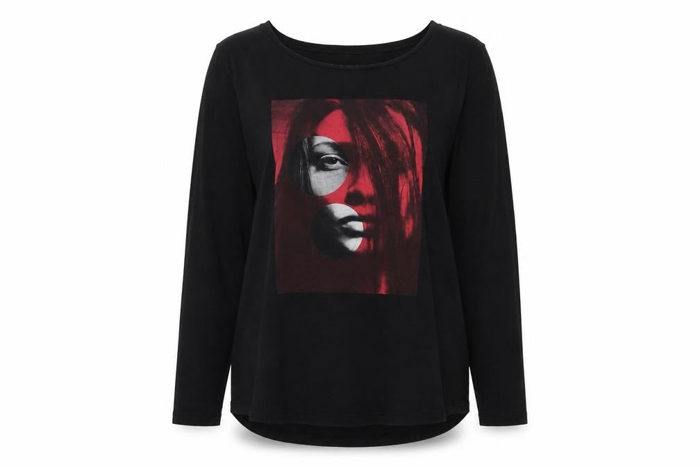 Front view of ESPRIT women’s black cotton basic t-shirt, size XL, round neck