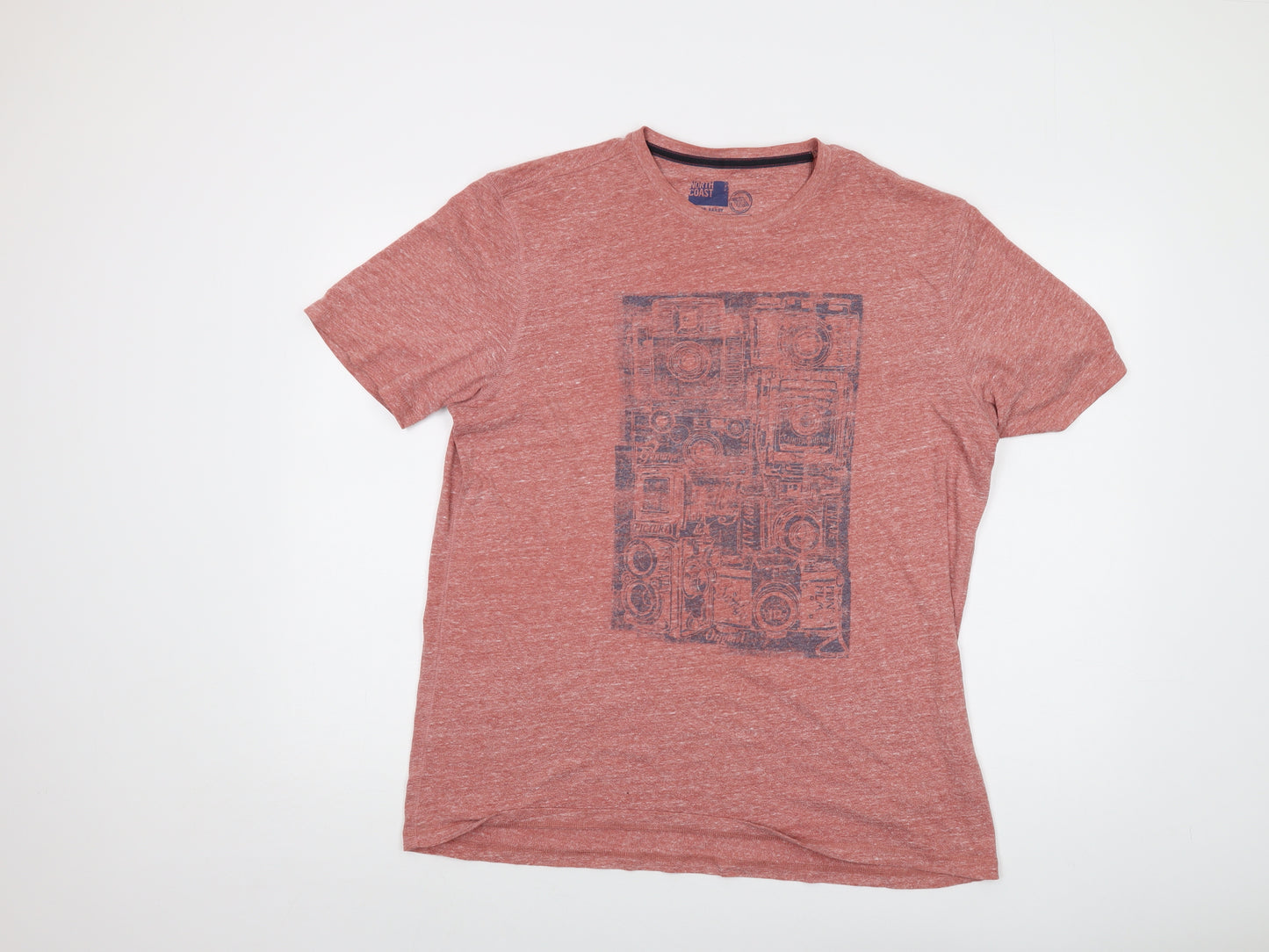 North Coast Mens Red Polyester T-Shirt Size L Crew Neck