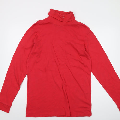 Crane Mens Red Cotton T-Shirt Size L Roll Neck
