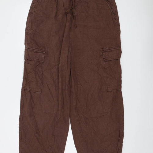 COLLUSION Womens Brown Cotton Trousers Size 32 in L27 in Regular Drawstring