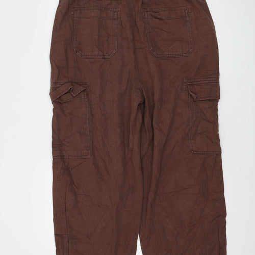 COLLUSION Womens Brown Cotton Trousers Size 32 in L27 in Regular Drawstring