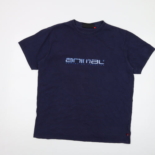 Animal Mens Blue Cotton T-Shirt Size L Crew Neck