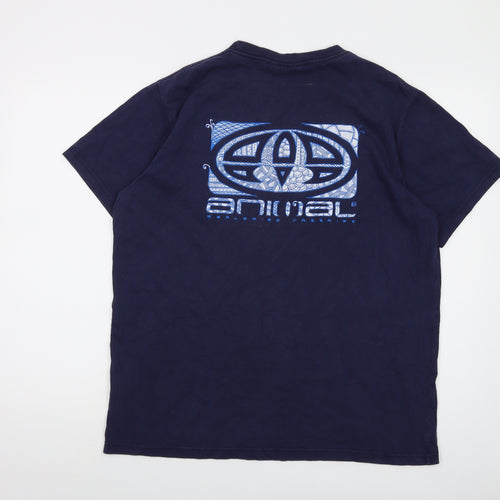 Animal Mens Blue Cotton T-Shirt Size L Crew Neck