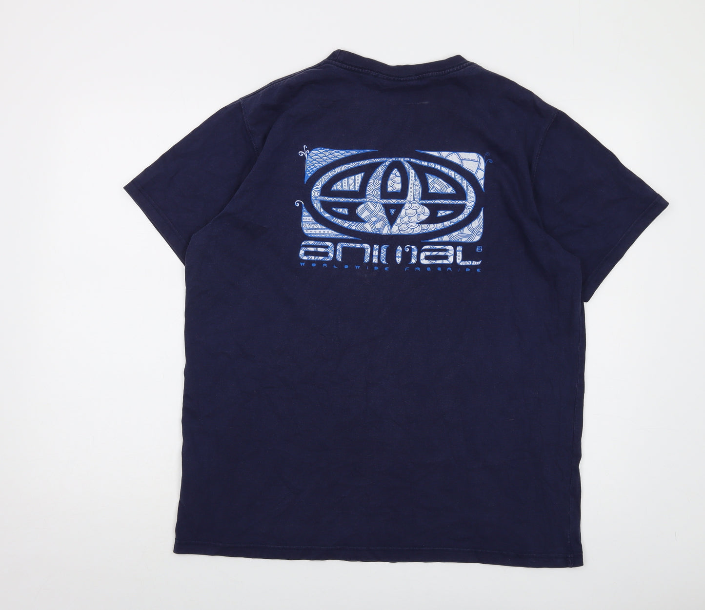 Animal Mens Blue Cotton T-Shirt Size L Crew Neck