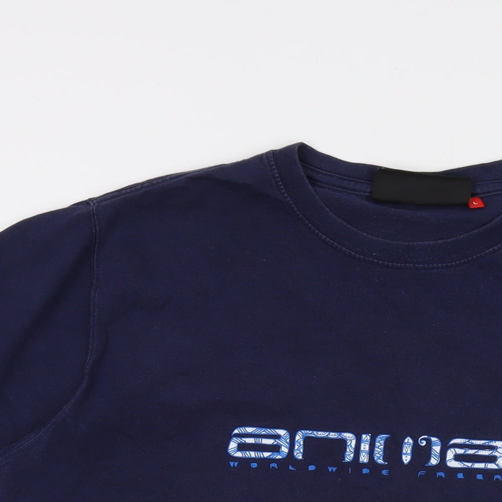 Animal Mens Blue Cotton T-Shirt Size L Crew Neck